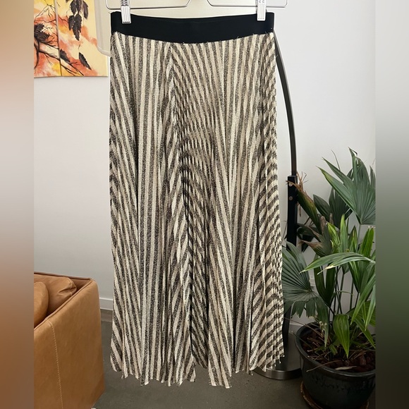 Maje Jungla Asymmetrical Metallic Pleated Midi Skirt - Picture 3 of 8